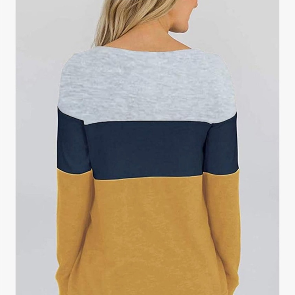 Color Block Sweater in Gray, Navy, and Mustard